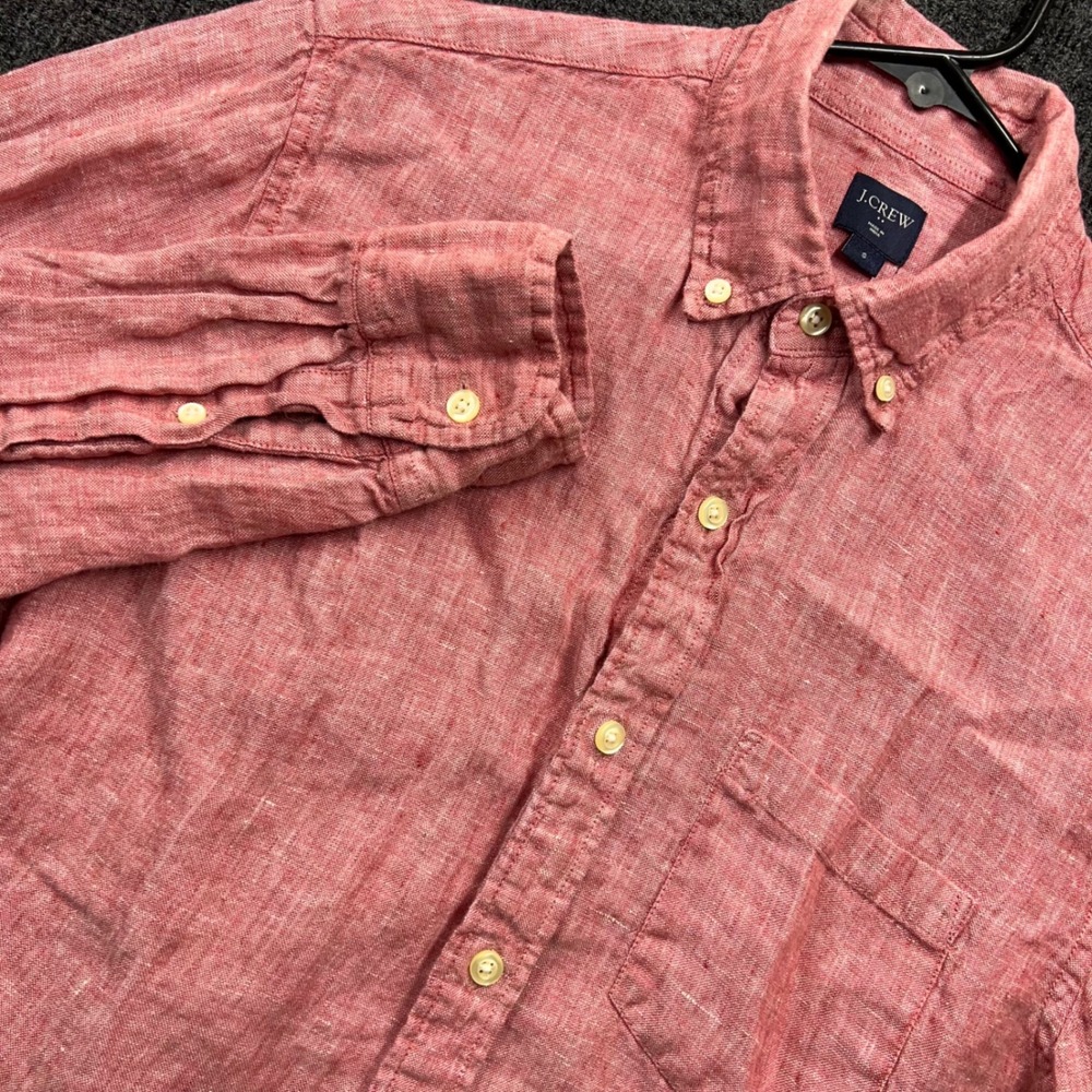 J.Crew Mens Small Pink 100% Linen Long Sleeve Button Down Shirt F1823 SP18